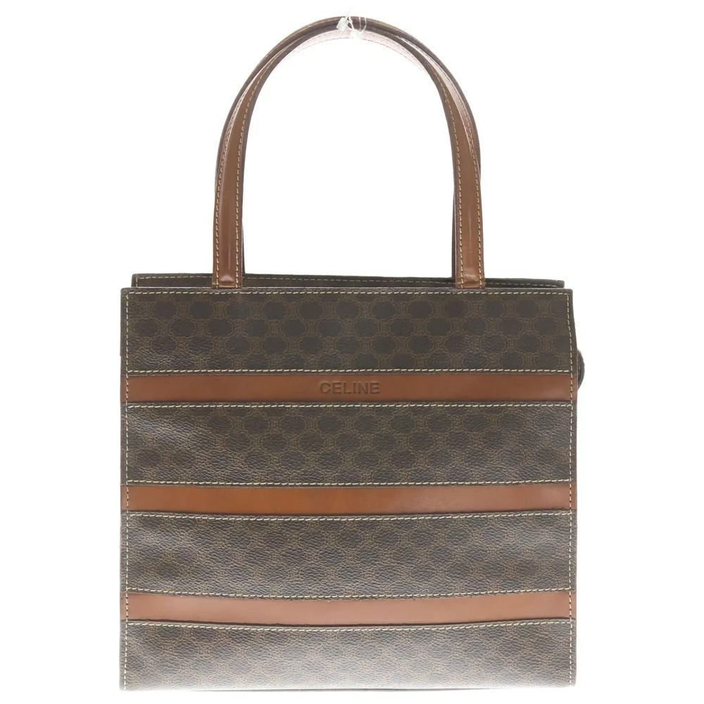 CELINE Macadam Logo Embossed Leather Handbag Brown